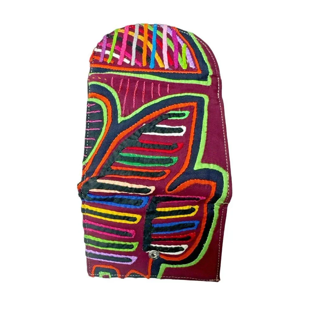 Unique‎ Artisan Handmade Mola Wallet Small Round 100% Leather Arte Kuna Colombia